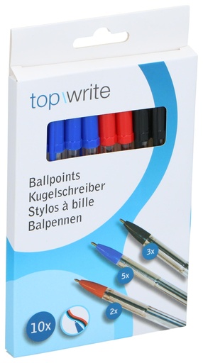 [871125242133] TOPWRITE Ballpoint Pen Blue, Black, Red 10.4x1x15.4cm