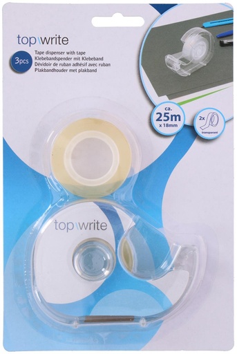 [871125213637] TOPWRITE Tape Dispenser with Tape 25m x 18mm
