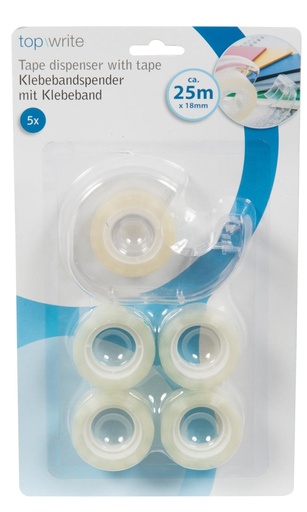 [871125245278] TOPWRITE Tape Dispenser with Transparent Tape 25m x 18mm