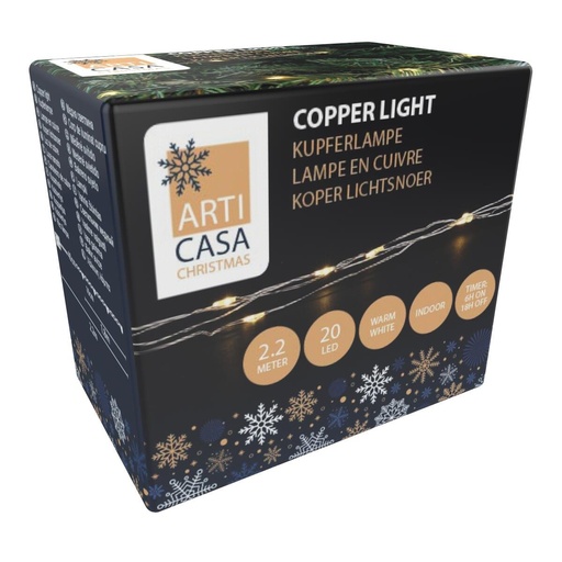 [871125257045] ARTICASA Copper Wire Christmas Light 20 LED Warm White Timer