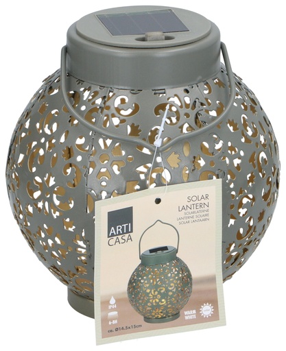 [871125250643] ARTICASA Solar Lantern Grey Ø14.5x15cm