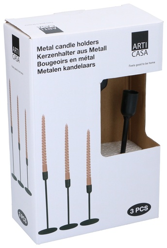 [871125225635] ARTICASA Candle Holder Black 8.5x17x26cm