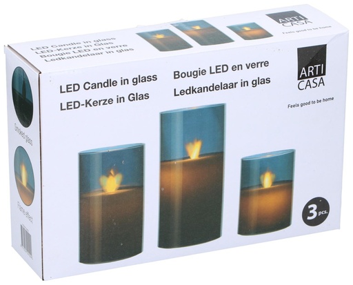 [871125250102] ARTICASA LED Candle in Glass 24x7x15.5cm