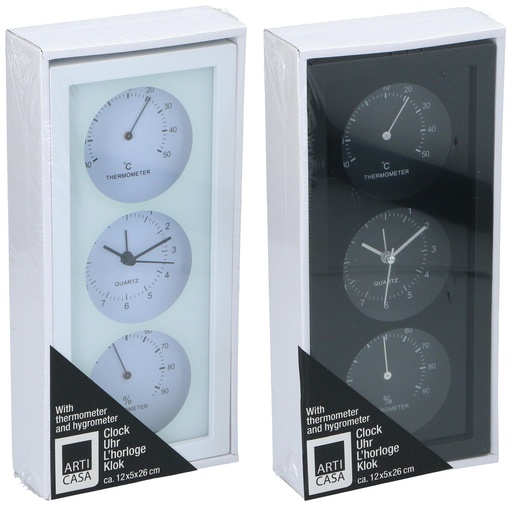 [871125258787] ARTICASA Wall Clock with Thermometer & Hygrometer 26x12cm