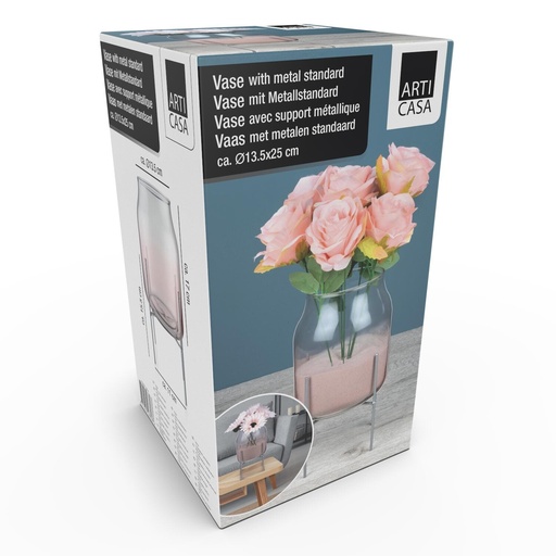 [871125226818] ARTICASA Vase with Metal Frame 17cm