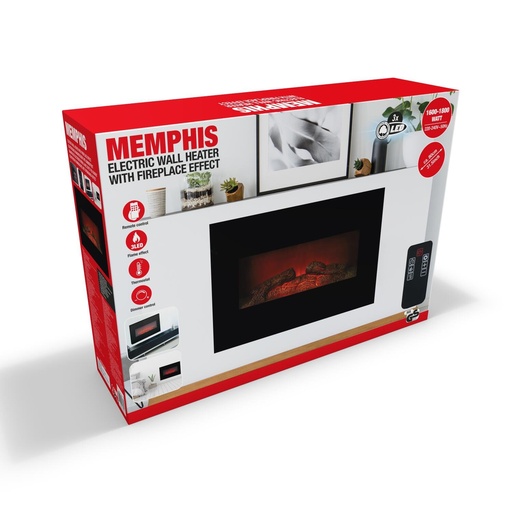 [871125253680] CLASSIC FIRE Wall Heater Memphis LED 1800W