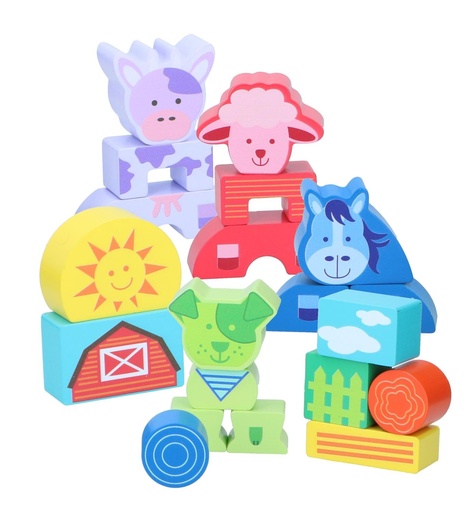 [871125226610] MARIONETTE WOODEN TOYS Farm Animal Building Blocks