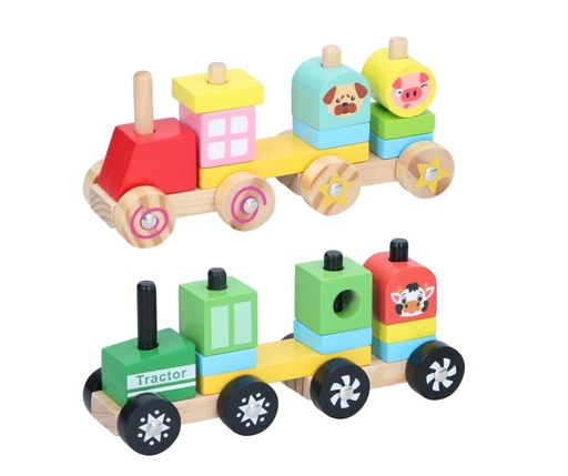 [871125226805] MARIONETTE WOODEN TOYS Stacking Train Wooden 11pcs 22.5cm