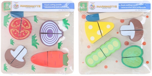 [871125258674] MARIONETTE WOODEN TOYS Food Cutting Puzzle Vegetables 18x18cm