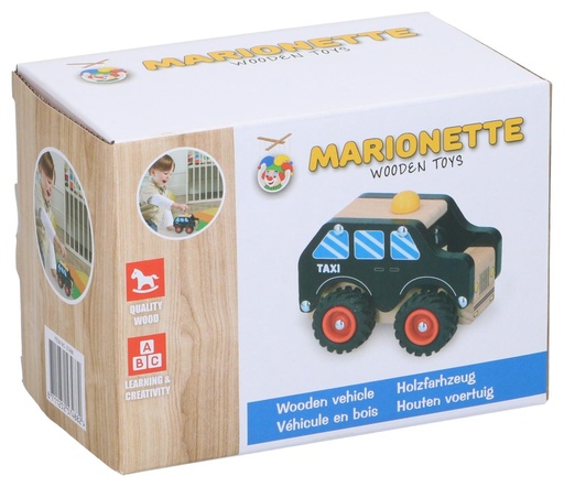 [871125257488] MARIONETTE WOODEN TOYS Wooden Taxi Car 12.5cm