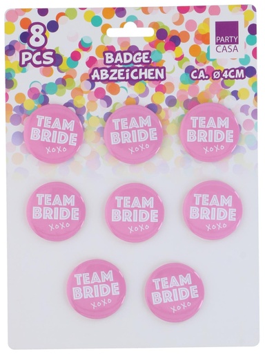 [871125258736] PARTY CASA Badge Team Bride Pink Ø3.8cm