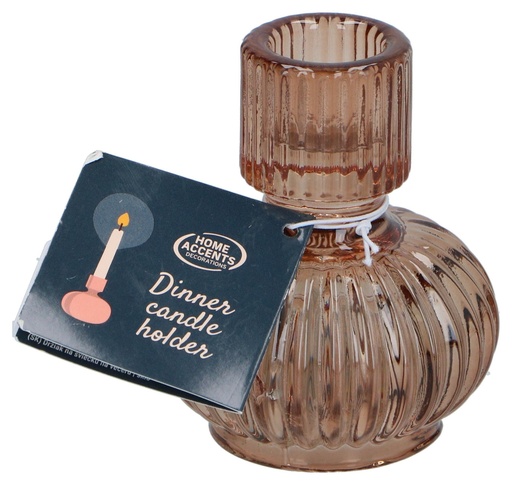 [872098723398] Ribbed Glass Dinner Candle Holder