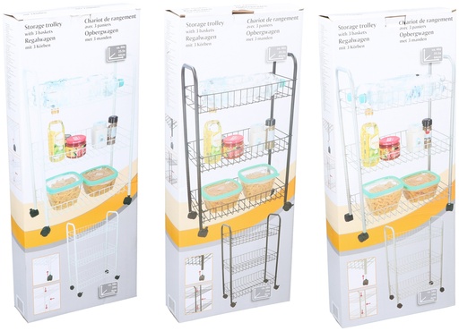 [871125216209] Storage Trolley with 3 Baskets 40x25.5x64cm