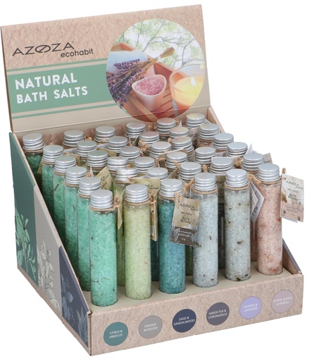 [401919975784] Natural bath salts display with assorted scents