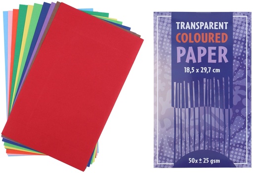 [871185150413] Transparent Coloured Paper 18.5x29.7cm