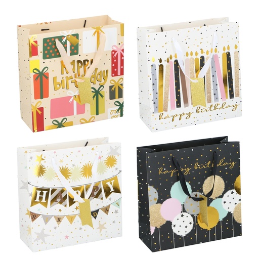 [871125257233] Gift Bag Birthday Gold 25x25cm