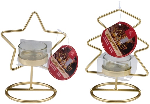 [871125224781] CHRISTMAS GIFTS Candle Holder Star/Tree Christmas 11x9x14.5cm