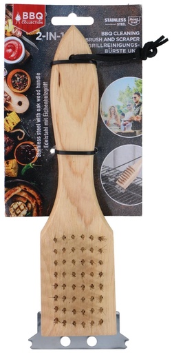 [871125234778] BBQ COLLECTION BBQ Cleaning Brush 2in1 Stainless Steel/Oak