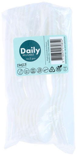 [571065427085] PLAST1 Set di Posate in Plastica Riutilizzabile 6x3 pezzi