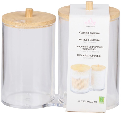 [871125227526] TOUCH OF BEAUTY Cosmetic Organizer with Bamboo Lid 15.5x8x13.3cm