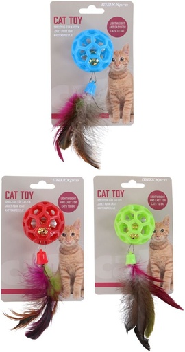 [871125255335] PET TOYS Kattenspeeltje Bal met Veren 3 Assorti